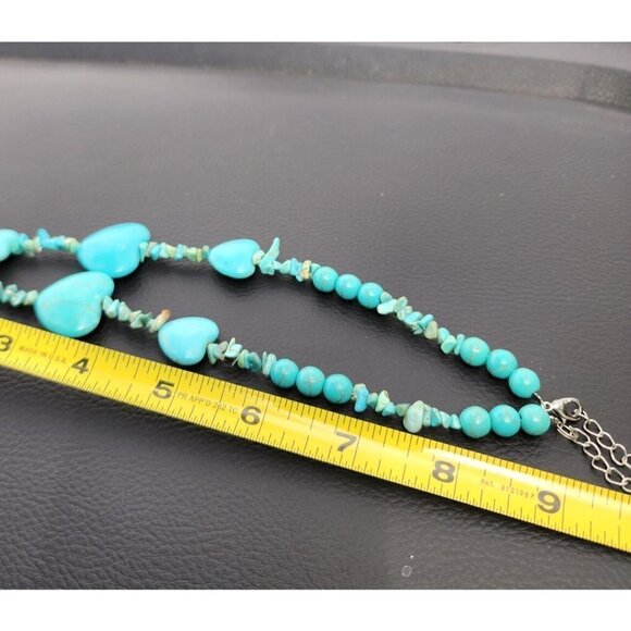Blue Turquoise Gems Round Heart-shaped Beads Necklace 18'' - Picture 5 of 6